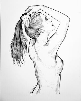 Custom Boudoir Portrait - Ink on Paper