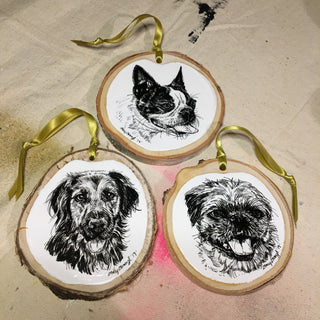 Custom Portrait - Wood Ornament w/ Ribbon